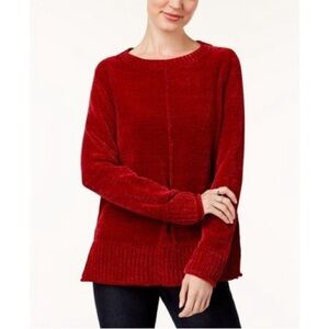 Style & Co Women's Petite Velvet Chenille Sweater Red